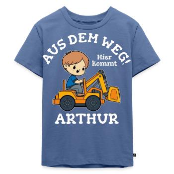 Arthur Vorname Bagger - Kinder Premium Bio T-Shirt - Taubenblau - Vorne - Mikhail (115cm)