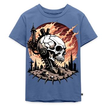 Apokalypse Skull / Totenkopf Weltuntergang FS0063 - Kinder Premium Bio T-Shirt - Taubenblau - Vorne - Mikhail (115cm)