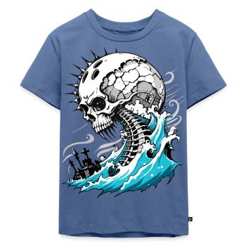 Tsunami Skull // Totenkopf Wasserwelle FS0067 - Kinder Premium Bio T-Shirt - Taubenblau - Vorne - Mikhail (115cm)