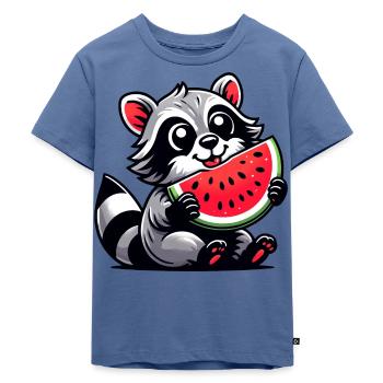 Waschbär Mit Wassermelone Fruchtig Lustig - Kinder Premium Bio T-Shirt - Taubenblau - Vorne - Mikhail (115cm)