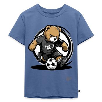 Fußball Bär - Kinder Premium Bio T-Shirt - Taubenblau - Vorne - Mikhail (115cm)