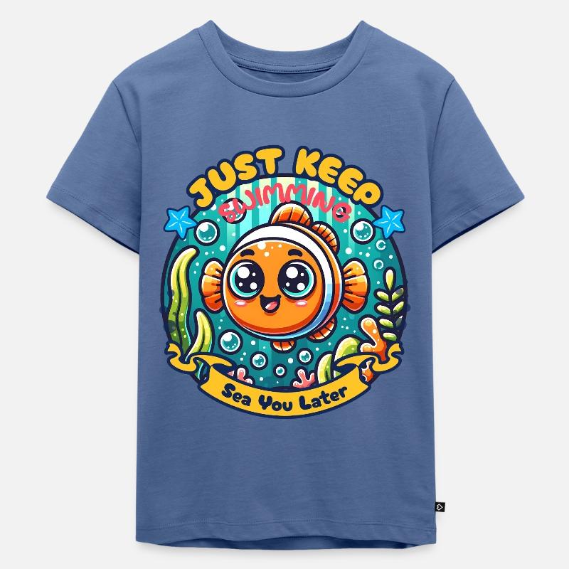 Clownfisch, Just Keep Swimming - Kinder Premium Bio T-Shirt - Taubenblau