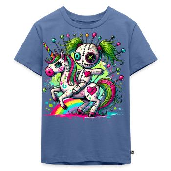 Voodoo Puppe auf Pferd. Cute Voodoo doll - Kinder Premium Bio T-Shirt - Taubenblau - Vorne - Mikhail (115cm)