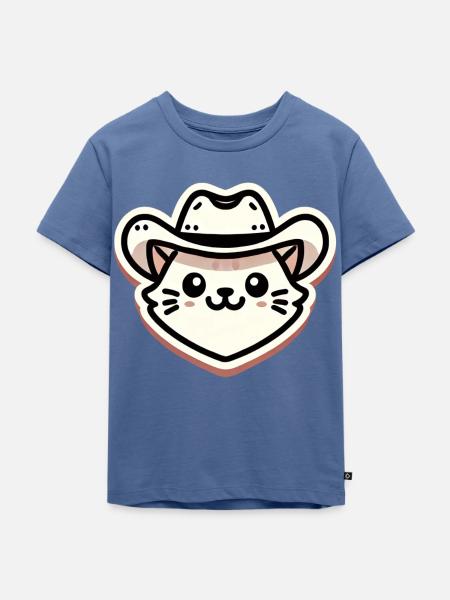 Süße Katze mit Cowboyhut - Kinder Premium Bio T-Shirt - Taubenblau