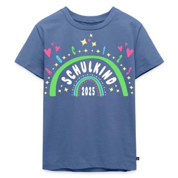 Schulkind 2025 Regenbogen mit Herzen - Kinder Premium Bio T-Shirt - Taubenblau - Vorne - Mikhail (115cm)