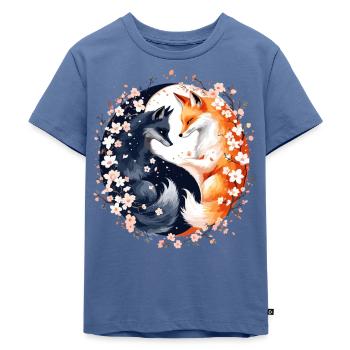 Kitsune Fuchs, Japanische Anime & Mythologie - Kinder Premium Bio T-Shirt - Taubenblau - Vorne - Mikhail (115cm)
