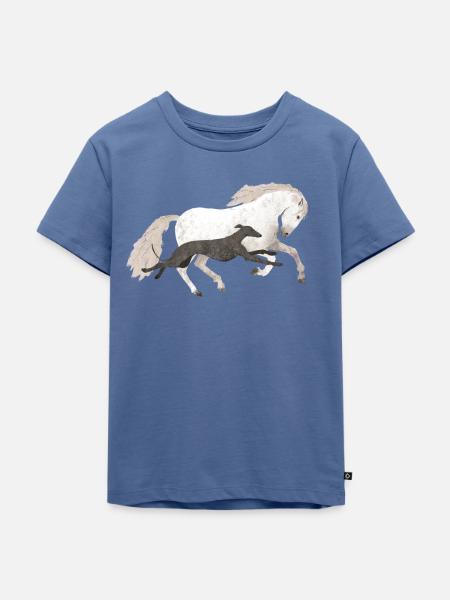 Galgo und Pferd - Kinder Premium Bio T-Shirt - Taubenblau