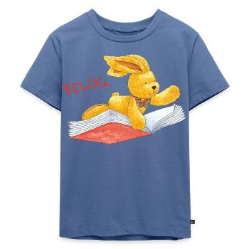 Felix der Hase Auf Einem Fliegenden Buch - Kinder Premium Bio T-Shirt - Taubenblau - Vorne - Mikhail (115cm)
