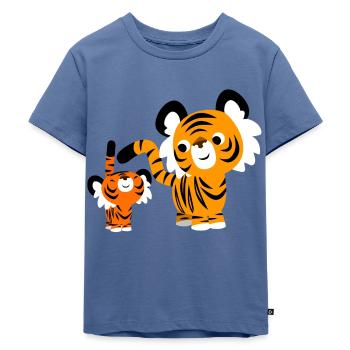 Kleine und große Tiger von Cheerful Madness!! - Kinder Premium Bio T-Shirt - Taubenblau - Vorne - Mikhail (115cm)