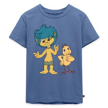 Plumps & Küken - Kinder Premium Bio T-Shirt - Taubenblau - Vorne - Mikhail (115cm)