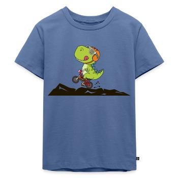 Cooler dinosaurier fährt fahrrad - Kinder Premium Bio T-Shirt - Taubenblau - Vorne - Mikhail (115cm)