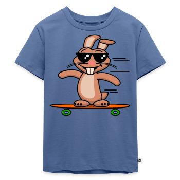 Cooler Hase auf dem Skateboard - Kinder Premium Bio T-Shirt - Taubenblau - Vorne - Mikhail (115cm)