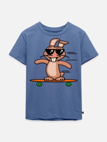 Cooler Hase auf dem Skateboard - Kinder Premium Bio T-Shirt - Taubenblau