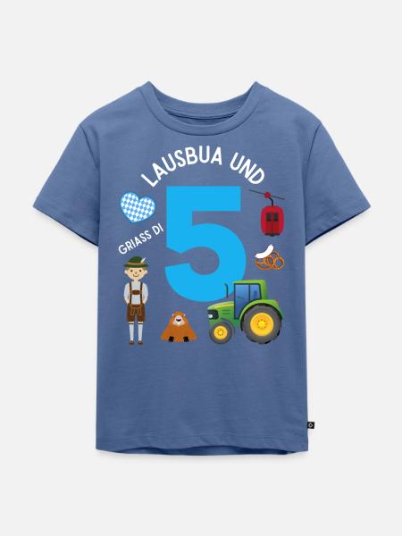 Lausbua und 5 - Kinder Premium Bio T-Shirt - Taubenblau