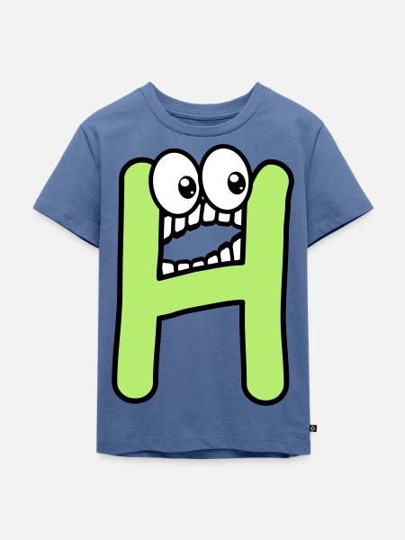 H - letter H with eyes 👀 - Kids Premium Organic T-Shirt - stone blue