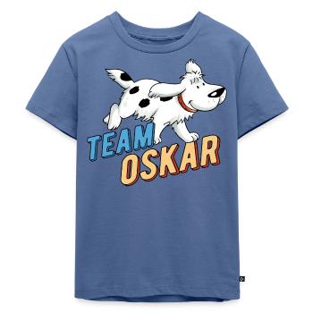 TKKG Team Oskar Hund - Kinder Premium Bio T-Shirt - Taubenblau - Vorne - Mikhail (115cm)