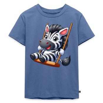 Süßes Zebra auf Schaukel Spielplatz Cartoon - Kinder Premium Bio T-Shirt - Taubenblau - Vorne - Mikhail (115cm)