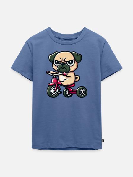 Lustiger Mops auf Dreirad - Kinder Premium Bio T-Shirt - Taubenblau