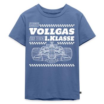 Mit Vollgas in die 1. Klasse - Schulkind Rennauto - Kinder Premium Bio T-Shirt - Taubenblau - Vorne - Mikhail (115cm)
