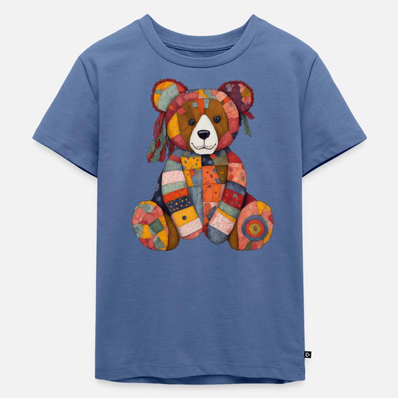Patchwork Teddy - Kinder Premium Bio T-Shirt - Taubenblau