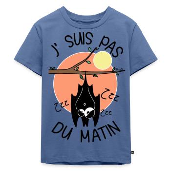 Chauve-souris, J' Suis pas du Matin, réveil - T-shirt Premium bio Enfant - bleu pigeon - Devant - Mikhail (115cm)