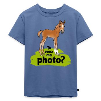 Poulain: Willst du mein Bild? - Kinder Premium Bio T-Shirt - Taubenblau - Vorne - Mikhail (115cm)