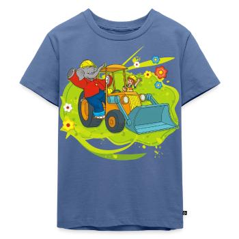 Benjamin Blümchen und Otto mit Schaufelbagger - Kinder Premium Bio T-Shirt - Taubenblau - Vorne - Mikhail (115cm)