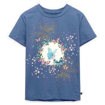 Glitzer und Schmetterlinge - Kinder Premium Bio T-Shirt - Taubenblau - Vorne - Mikhail (115cm)