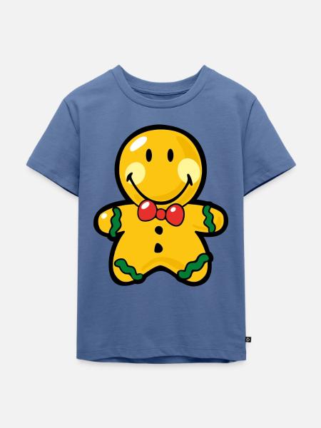 Smiley Christmas Gingerbread - Kinder Premium Bio T-Shirt - Taubenblau