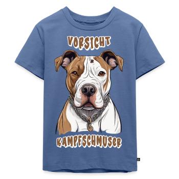 Kampfschmuser (American Stafford) - Kinder Premium Bio T-Shirt - Taubenblau - Vorne - Mikhail (115cm)