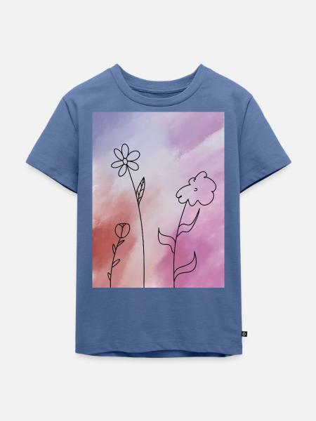 Blumenskizze auf Farbverlauf - Kinder Premium Bio T-Shirt - Taubenblau
