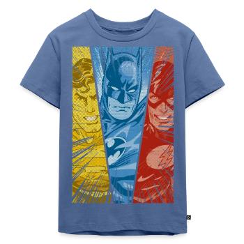 DC Comics Justice League Superman Batman Flash - Kinder Premium Bio T-Shirt - Taubenblau - Vorne - Mikhail (115cm)