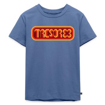 Hypnotischer Orangenschatz der 70er Jahre - Kinder Premium Bio T-Shirt - Taubenblau - Vorne - Mikhail (115cm)