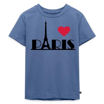 I love Paris Frankreich Eiffelturm Herz - Kinder Premium Bio T-Shirt - Taubenblau - Vorne - Mikhail (115cm)