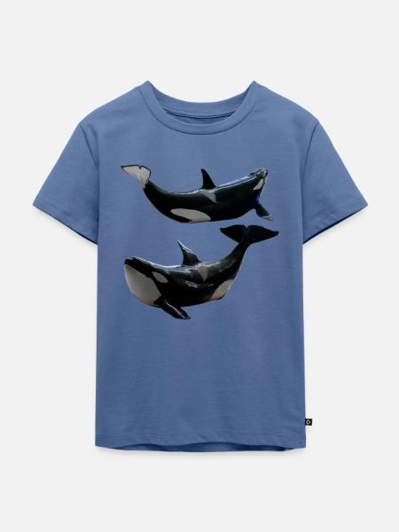 Orca Wal Paar, Liegend, Fische, Natürlich - Kinder Premium Bio T-Shirt - Taubenblau