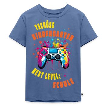 Tschüss Kindergarten -> Next Level: Schule - Kinder Premium Bio T-Shirt - Taubenblau - Vorne - Mikhail (115cm)