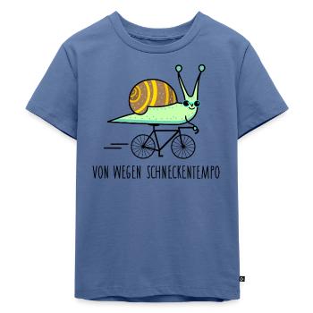 Lustige Schnecke fährt Fahrrad - Kinder Premium Bio T-Shirt - Taubenblau - Vorne - Mikhail (115cm)