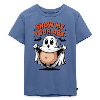 Show me your ABS - Halloween Geist entblößt Bauch - Kinder Premium Bio T-Shirt - Taubenblau - Vorne - Mikhail (115cm)