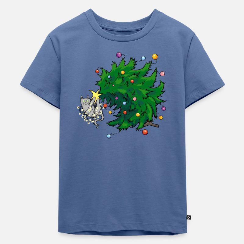 Chat et sapin de Noël - T-shirt Premium bio Enfant - bleu pigeon