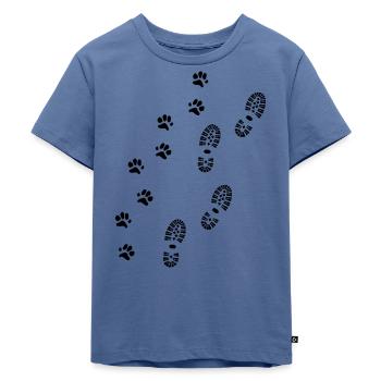 Shoe print and paw print, hiking with dog - Kids Premium Organic T-Shirt - stone blue - Front - Mikhail (115cm)