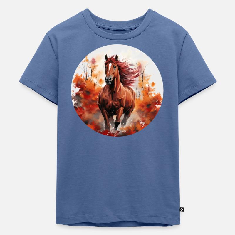 Fuchsfarbenes Pferd 💖 - Kinder Premium Bio T-Shirt - Taubenblau