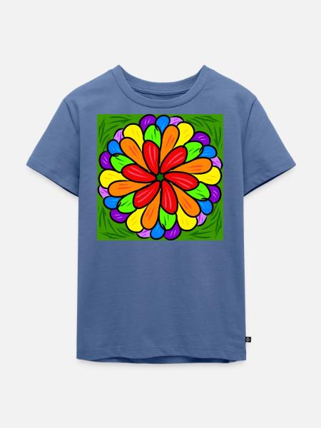 Regenbogenfarbe Blume - Kinder Premium Bio T-Shirt - Taubenblau