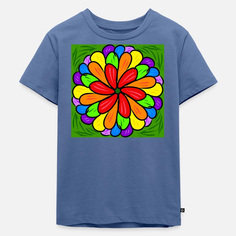 Regenbogenfarbe Blume - Kinder Premium Bio T-Shirt - Taubenblau