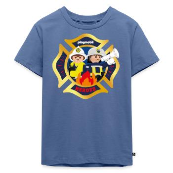 Playmobil Feuerwehr-Emblem Und Feuerwehrmänner - Kinder Premium Bio T-Shirt - Taubenblau - Vorne - Mikhail (115cm)
