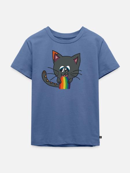 Katze und Regenbogen - Kinder Premium Bio T-Shirt - Taubenblau