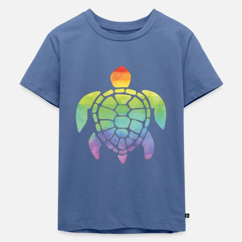 Regenbogen - Schildkröte - Kinder Premium Bio T-Shirt - Taubenblau