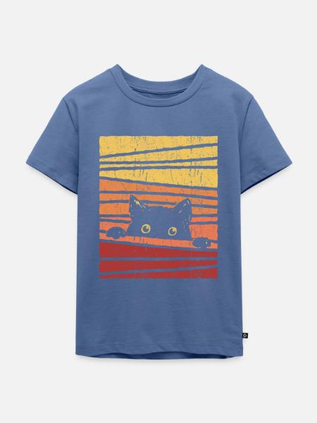 Schwarze Katze - Kinder Premium Bio T-Shirt - Taubenblau