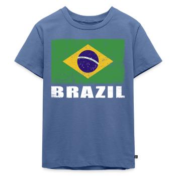 Brasilien Flagge Grunge Brasilien Fahne - Kinder Premium Bio T-Shirt - Taubenblau - Vorne - Mikhail (115cm)