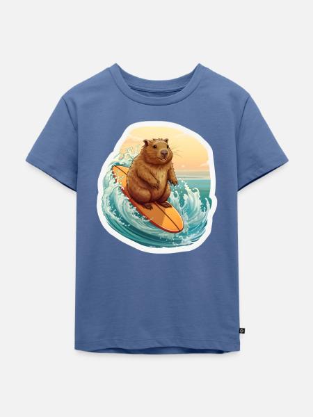 Capybara Surfer - Kinder Premium Bio T-Shirt - Taubenblau