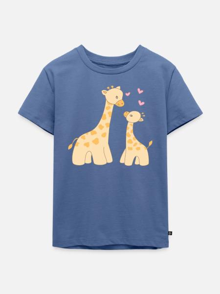 Giraffe mit Welpe - Kinder Premium Bio T-Shirt - Taubenblau